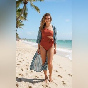 Striped Blue and Green Swim Coverup NWOT